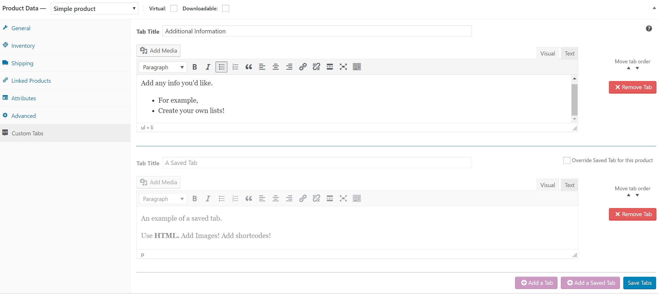Custom Product Tabs for WooCommerce Download Free Wordpress Plugin 2