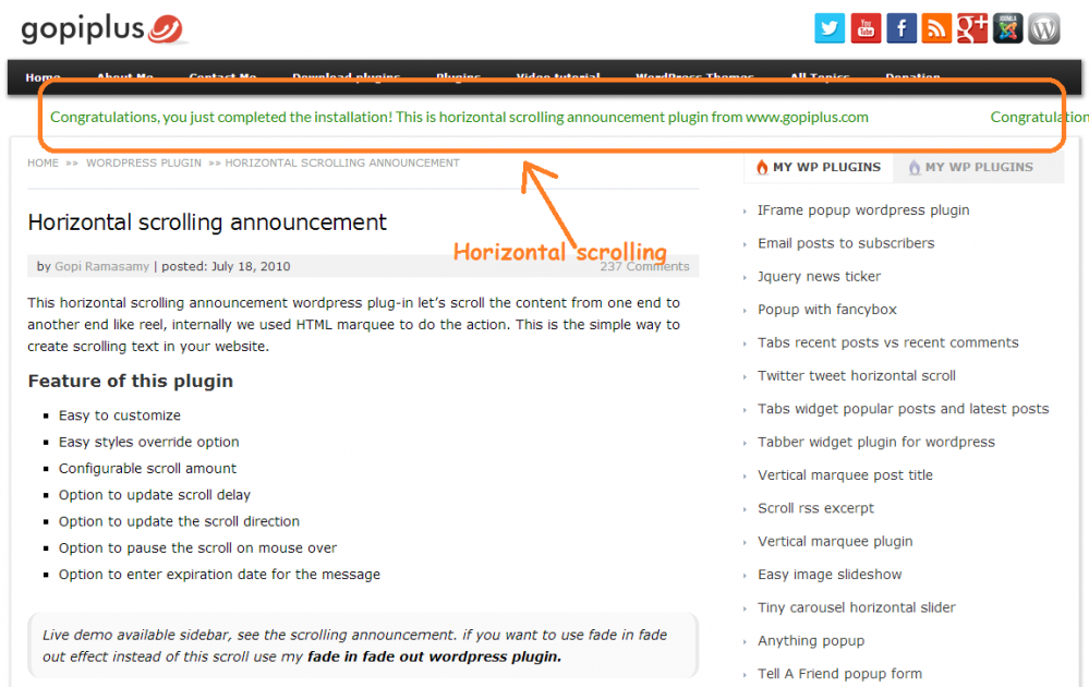 Horizontal scrolling announcement Download Free Wordpress Plugin 【2022】