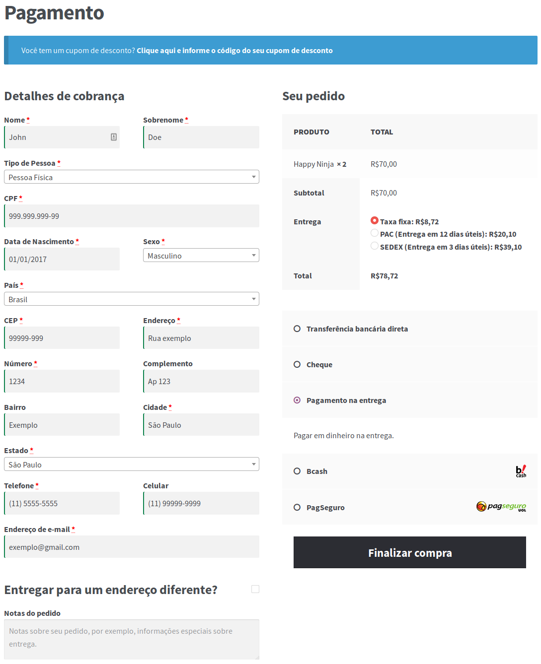 WooCommerce Extra Checkout Fields for Brazil Download Free Wordpress Plugin 3