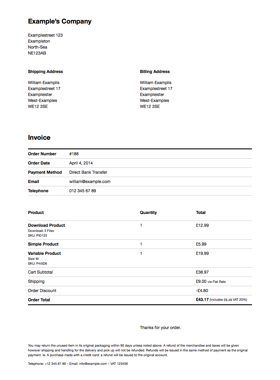 WooCommerce Print Invoice & Delivery Note Download Free WordPress Plugin